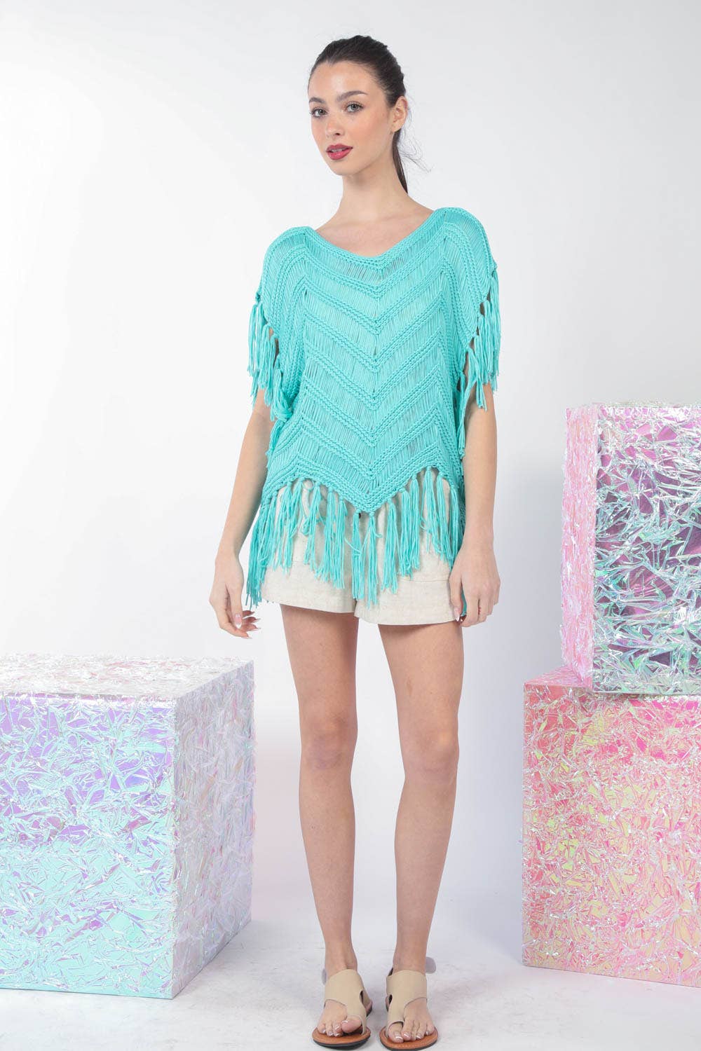 Fringe Detail Oversized Sweater Top