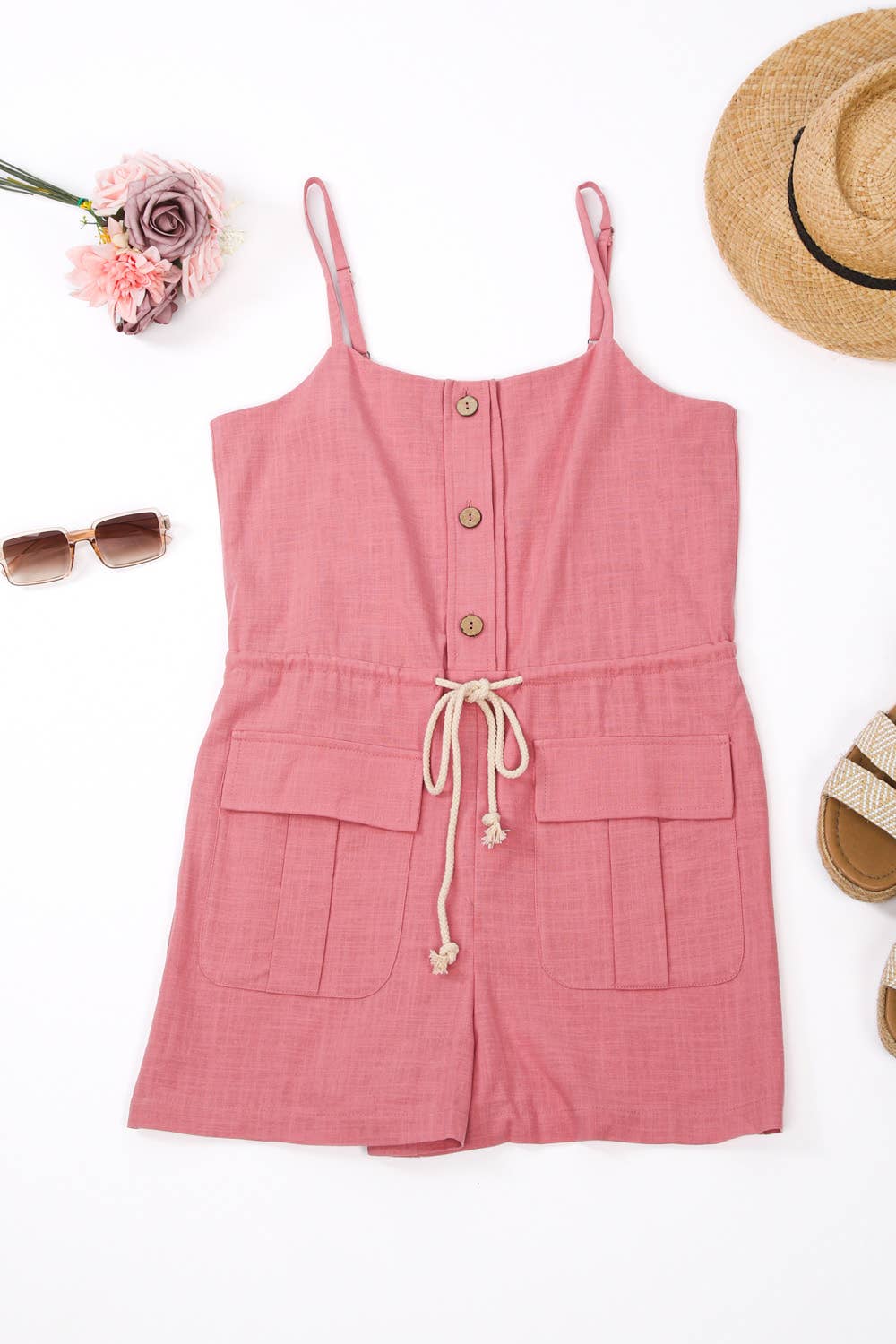 Button Down Solid Woven Romper