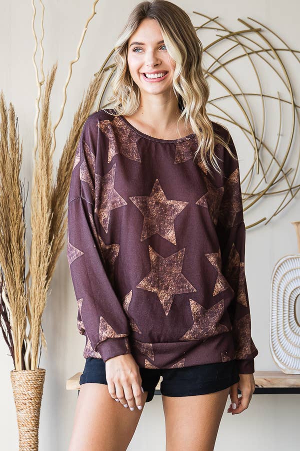 Plus western all over star knit sweatshirt