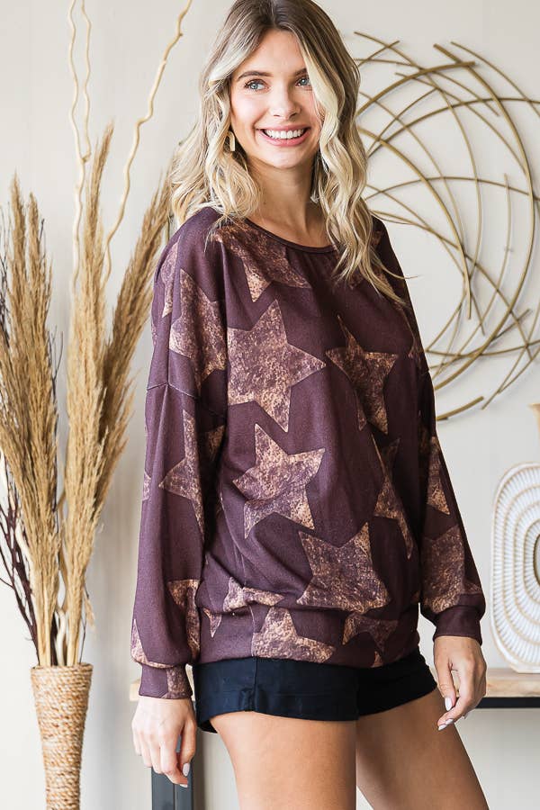 Knit star print sweatshirt