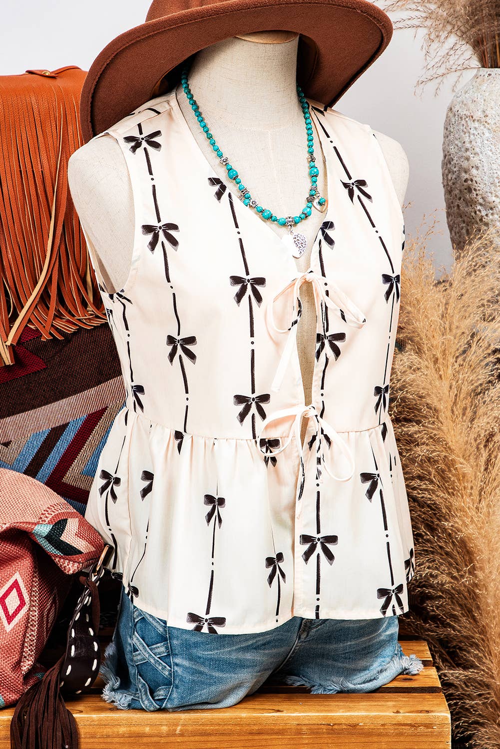 Tie Closure Ruffled Vest