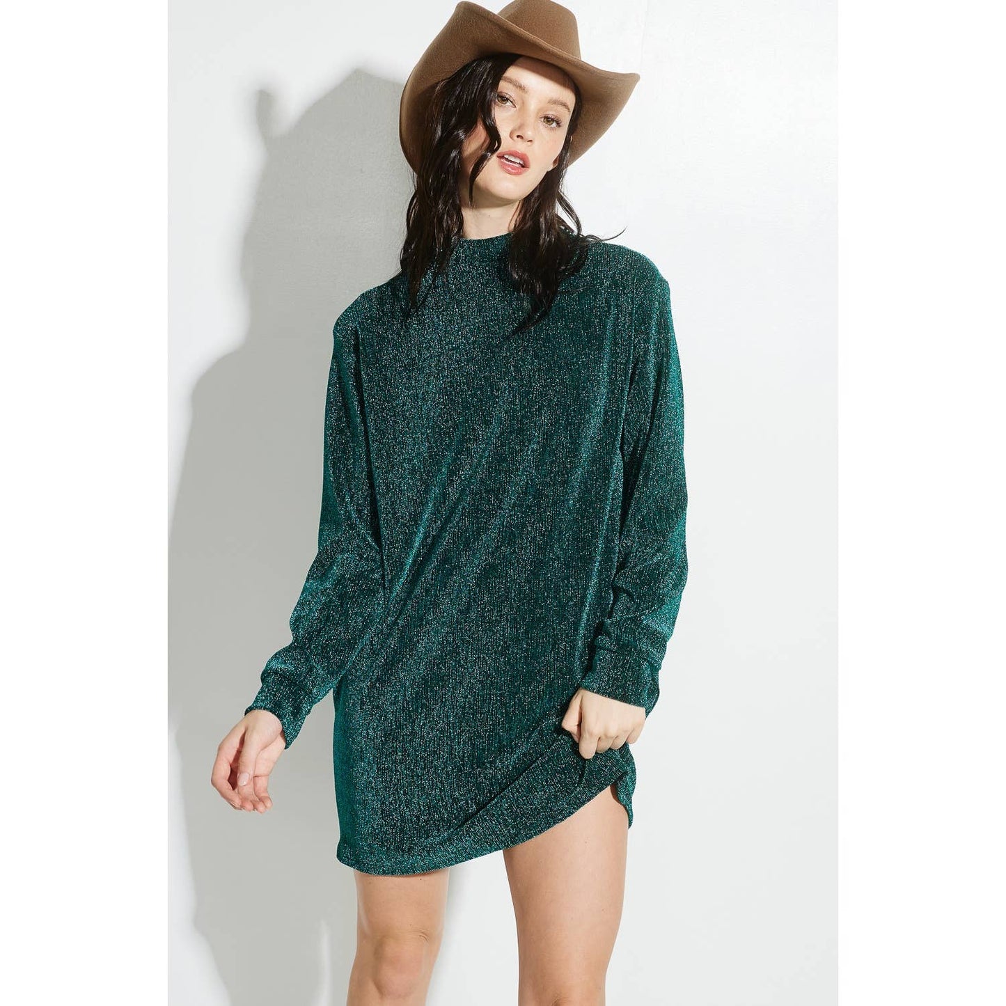 Sparkling Lurex mock neck mini dress