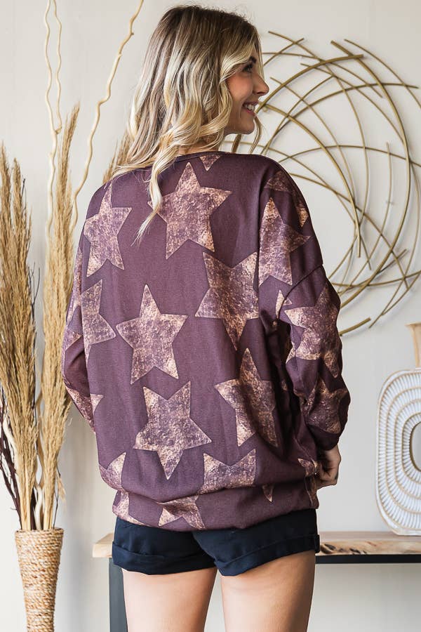 Knit star print sweatshirt