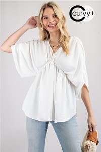 Plus size Solid V-neck woven top