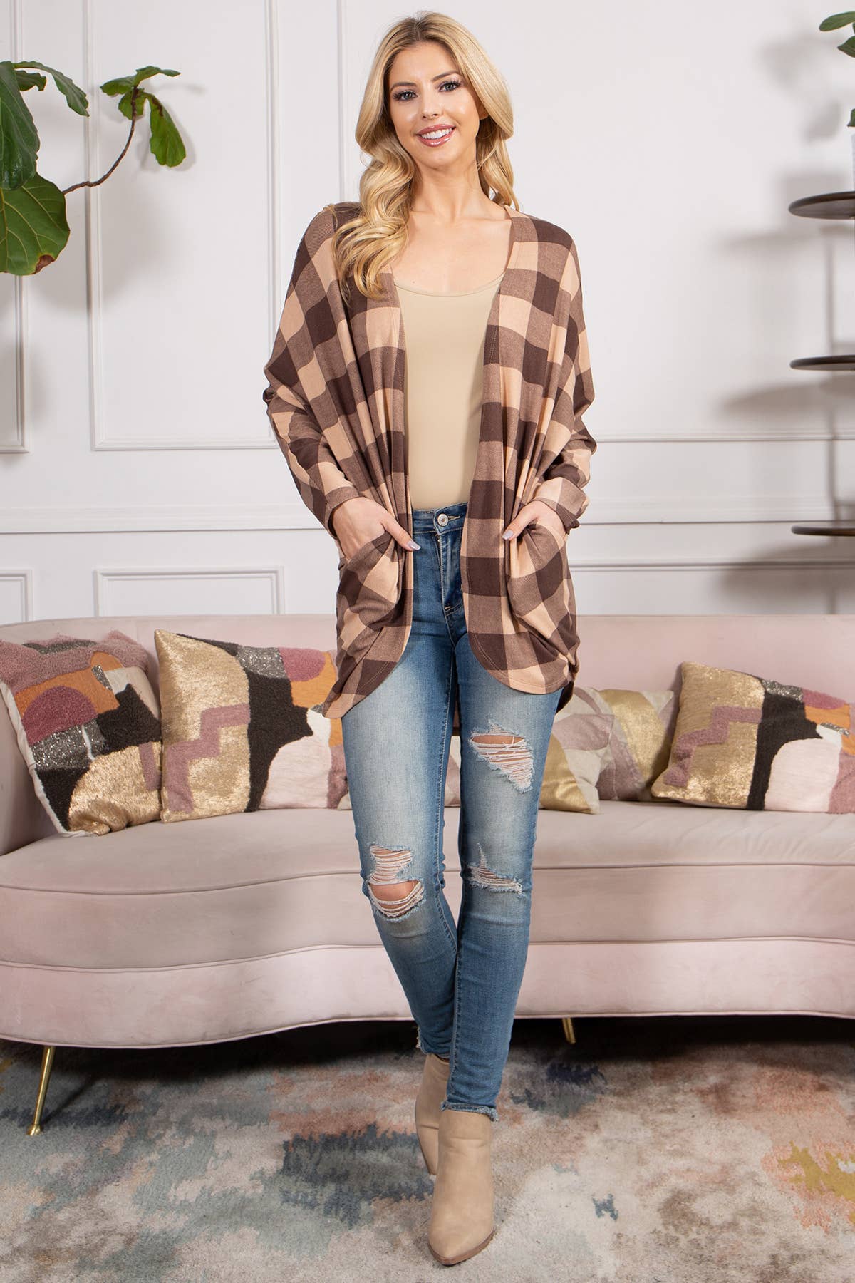 Plaid open front cardigan