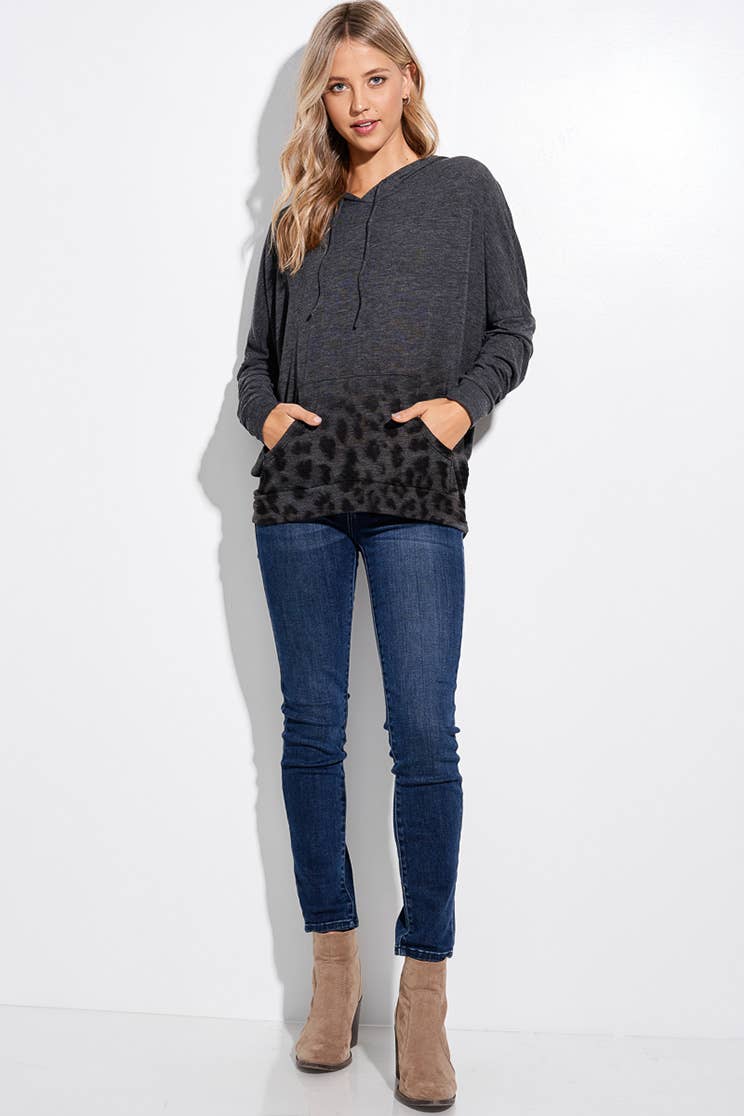 Gradation Leopard hoodie long sleeve top