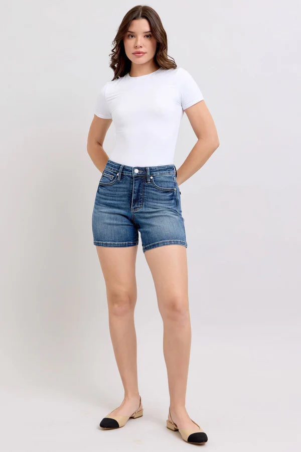 Mid Rise Tummy Control Mid Length Shorts