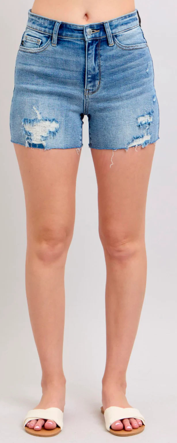 High Waist Shorts W/Stitch over Destroy Detail