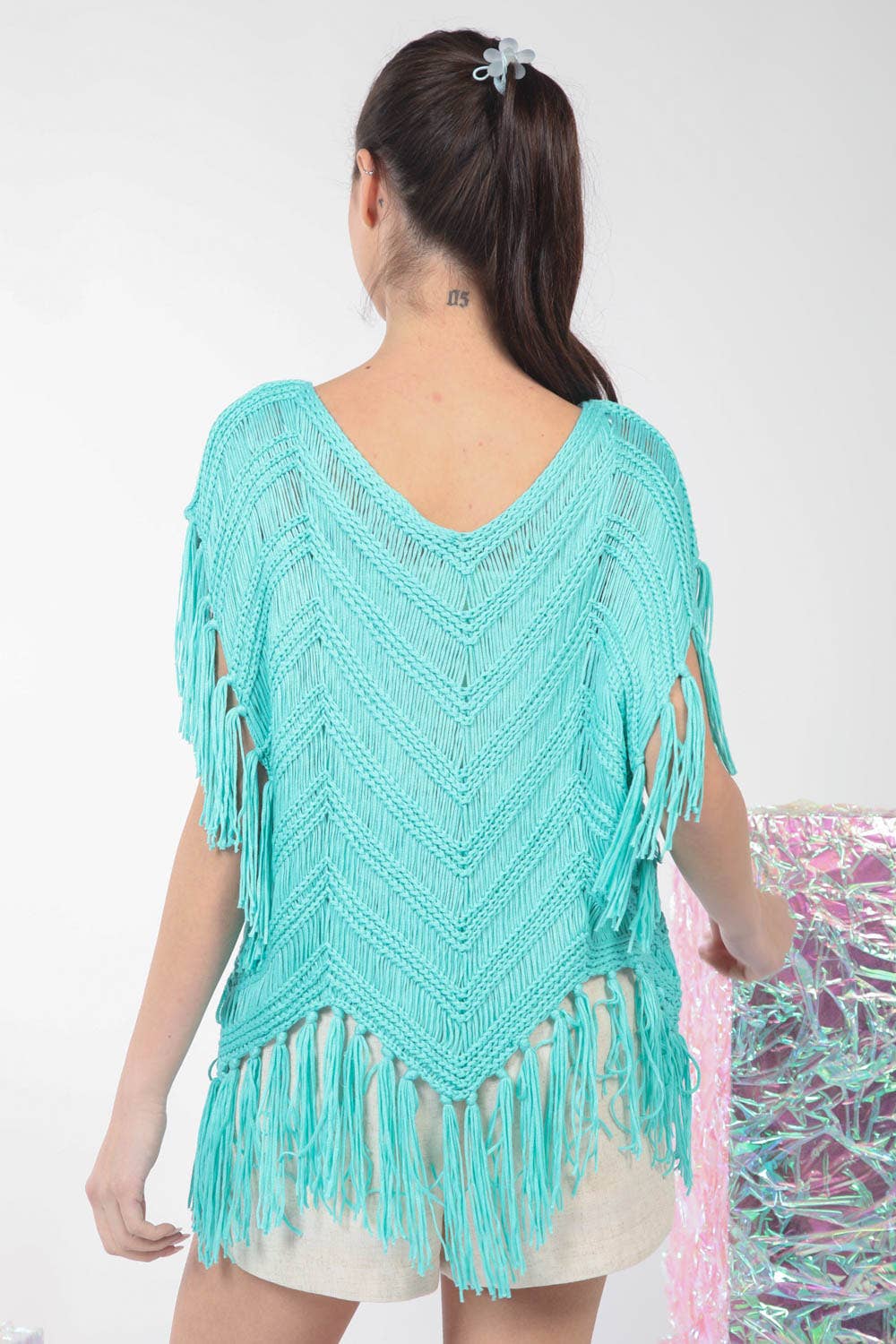 Fringe Detail Oversized Sweater Top