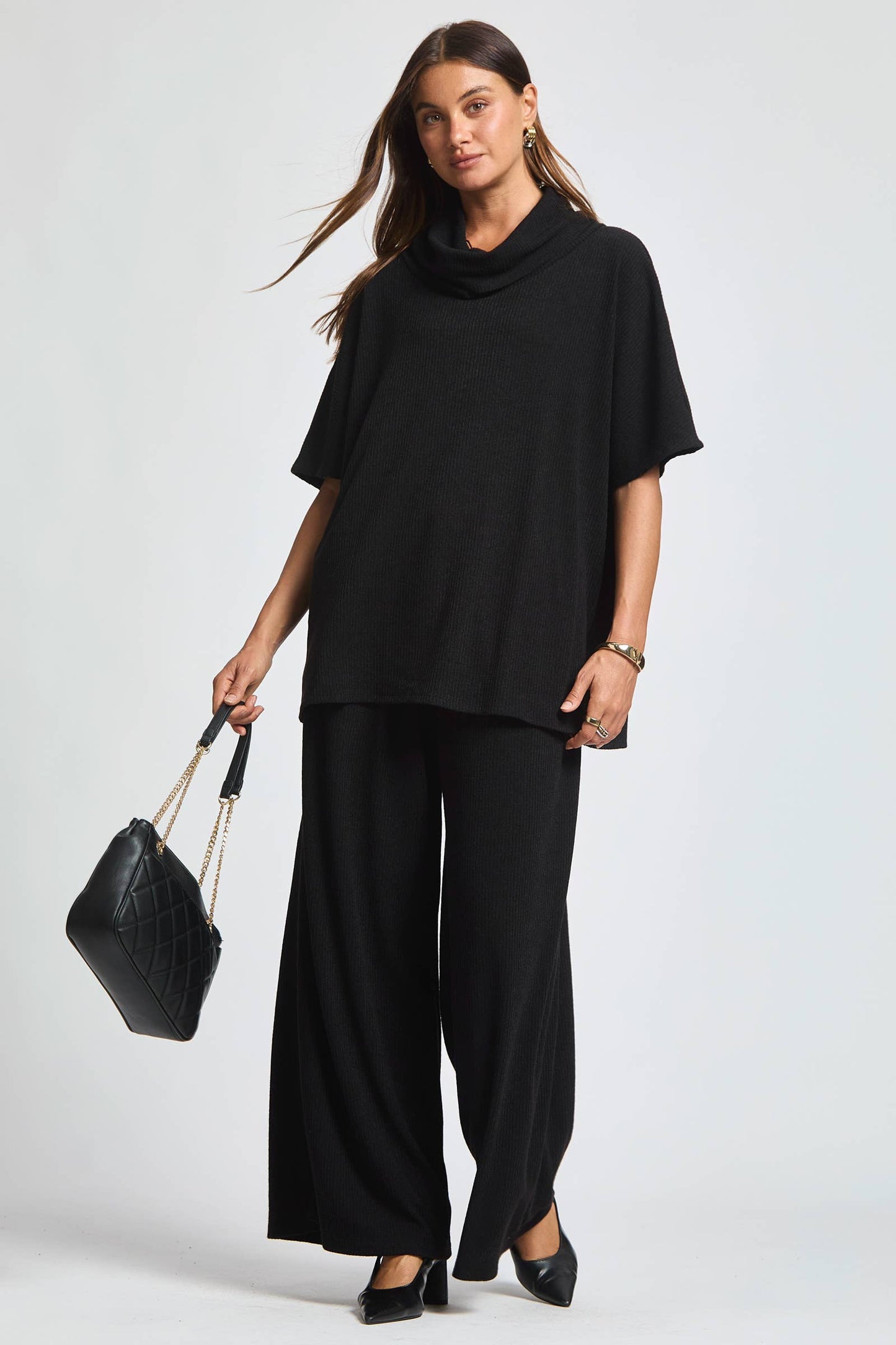 Cowl Neck Top + Relaxed Pants 2 Piece Set