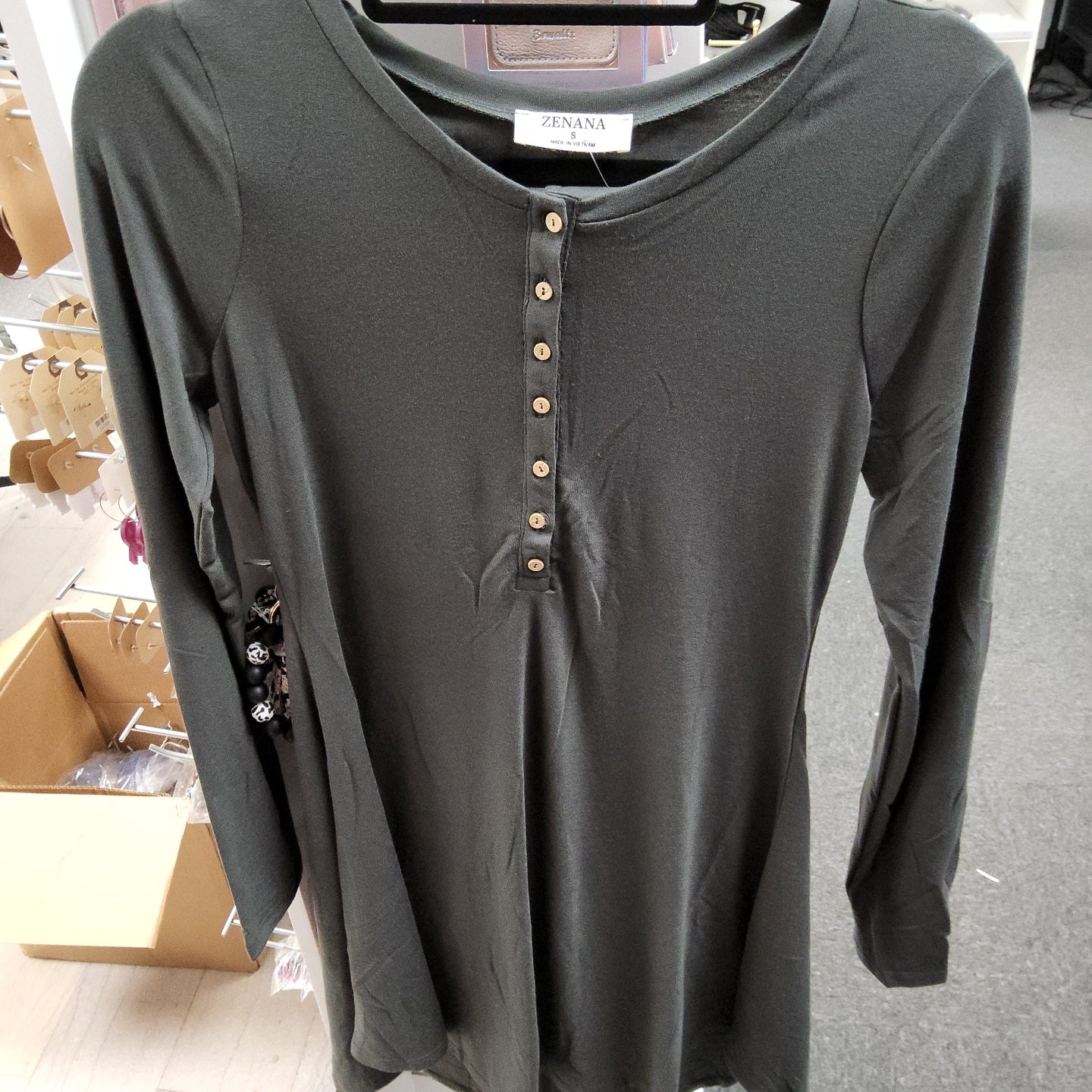 Women's Long Sleeve Button Down Dress - Ash Grey