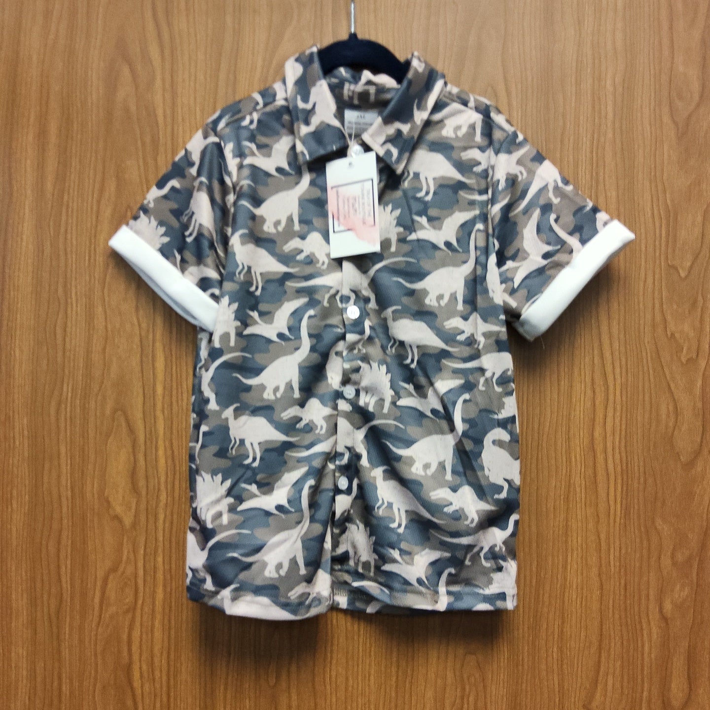 Camouflage Dinosaur Printed Button Shirt