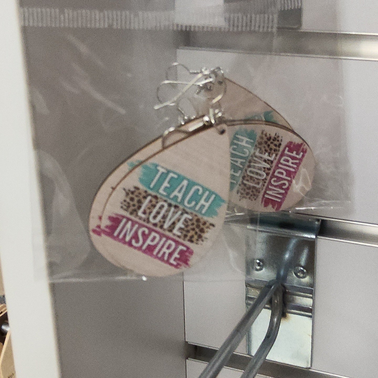 Teach Love Inspire Teacher Teardrop Wooden Earrings
