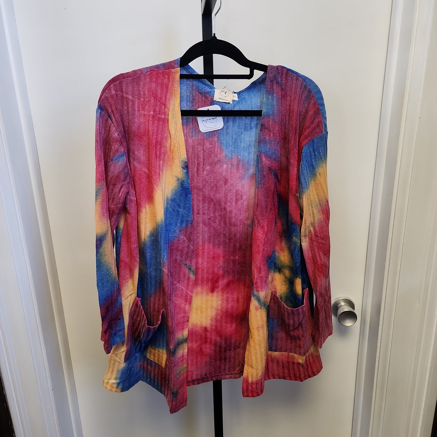 Tye die Funnel neck top, Mustard/Purple