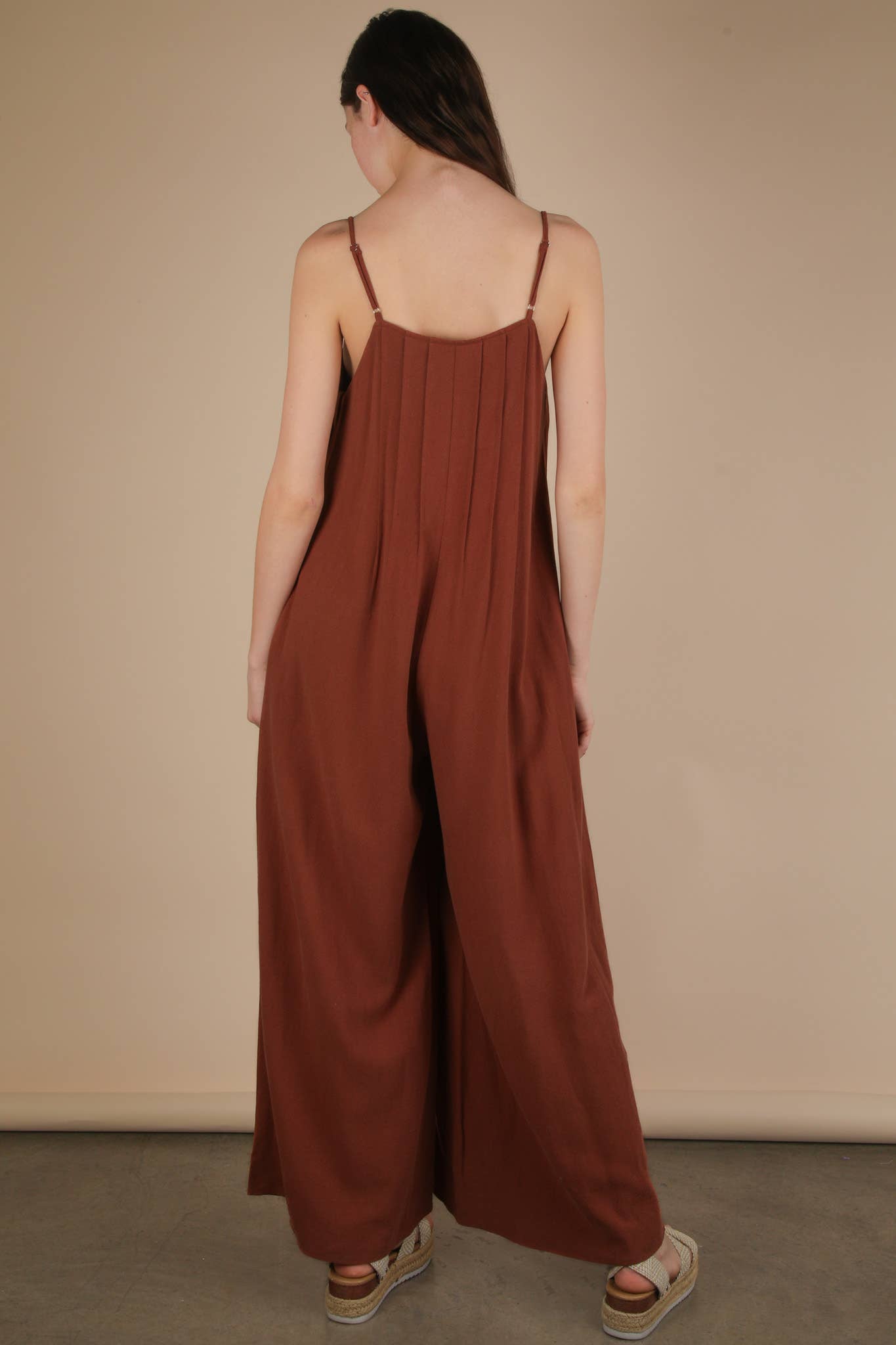 Pleated Solid Woven Sleeveless Jumpsuit