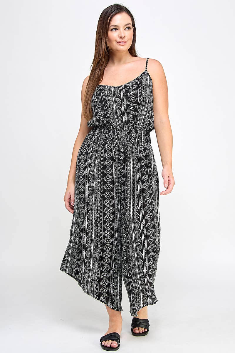 Plus Size Sleeveless Boho Print Jumper