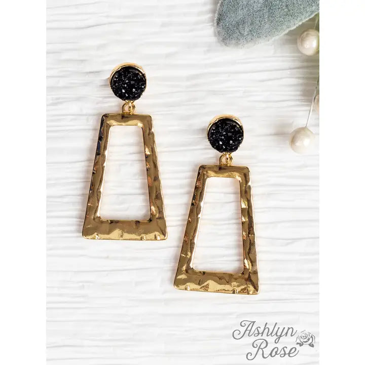 Don't Box Me in Gold Rectangular Hoops with Raw Stud