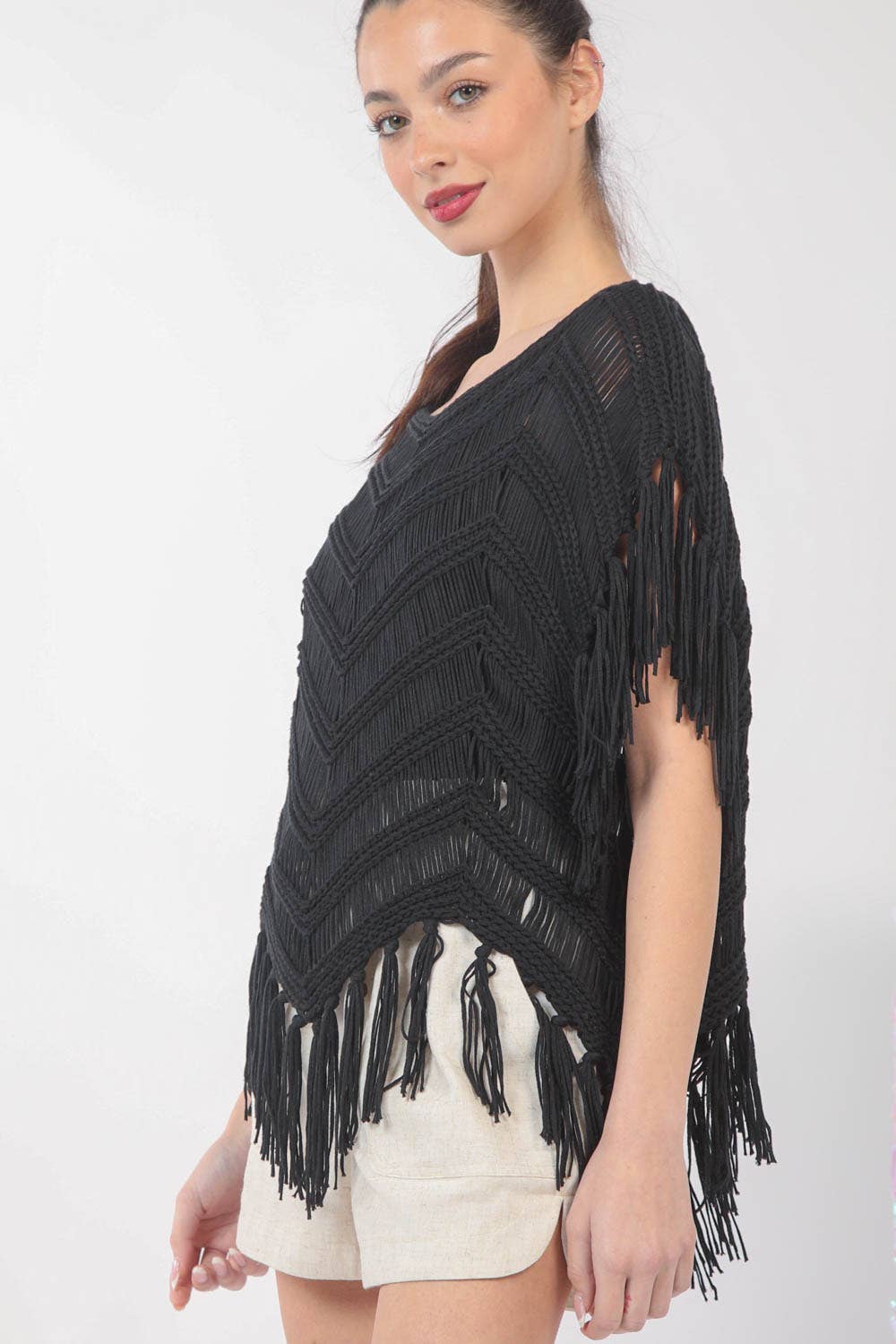 Fringe Detail Oversized Sweater Top