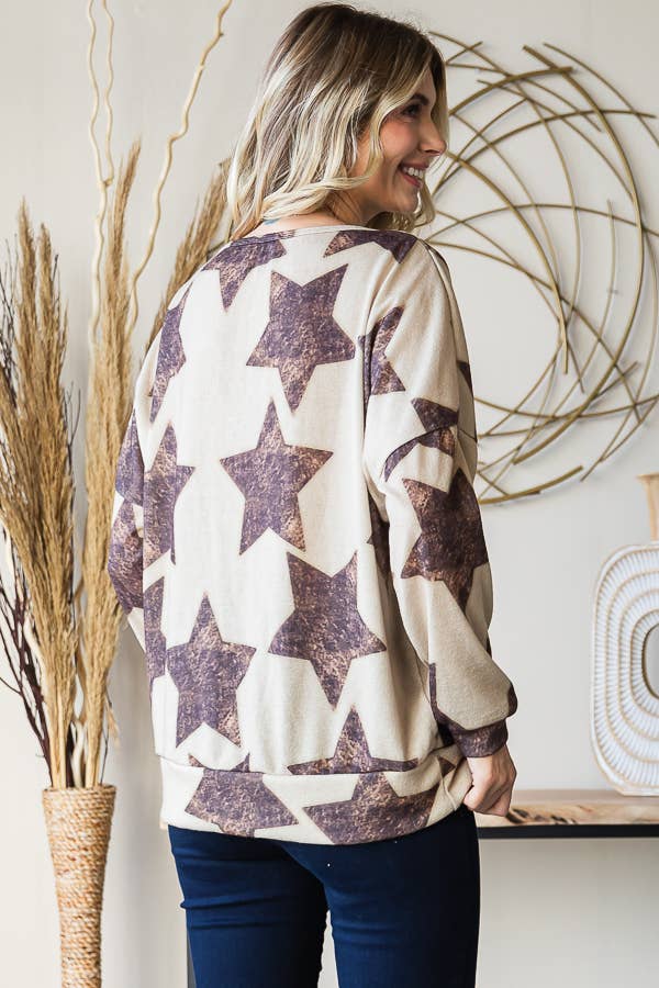 Plus western all over star knit sweatshirt