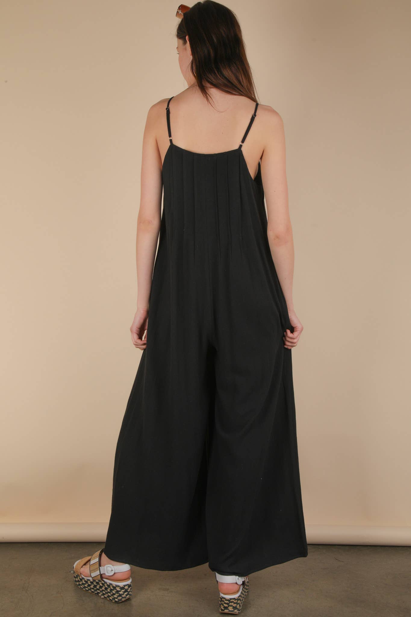 Pleated Solid Woven Sleeveless Jumpsuit