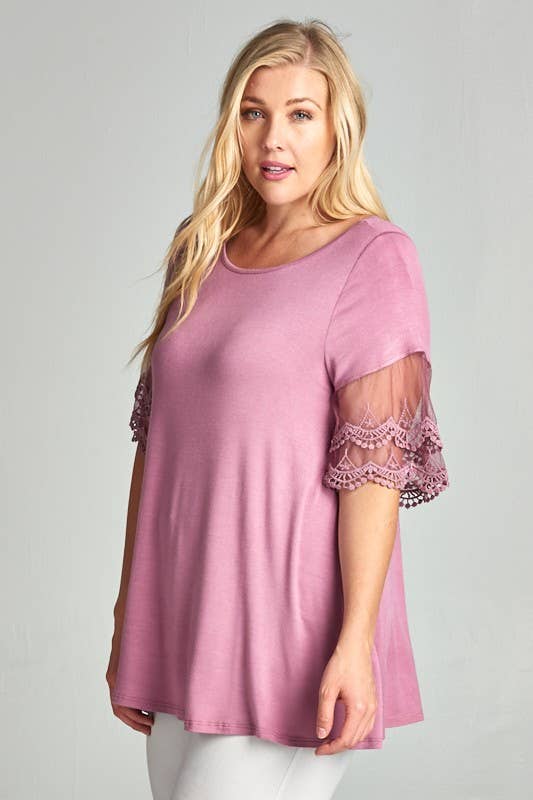 Plus Size Mesh Lace Tunic Top