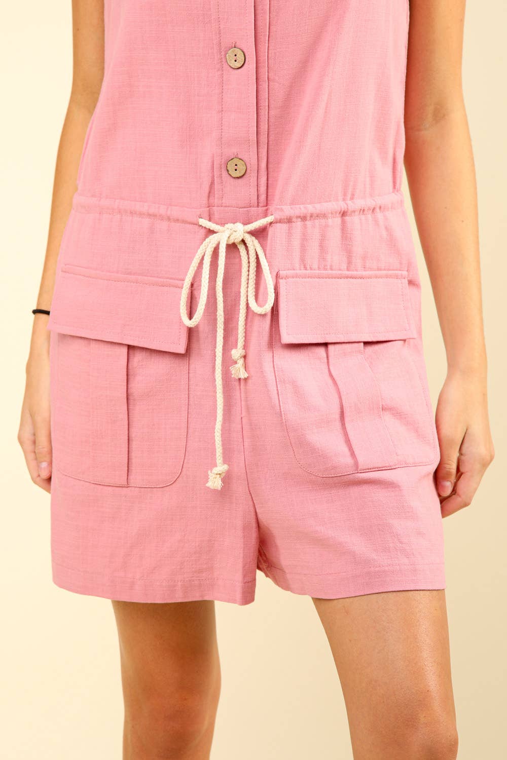 Button Down Solid Woven Romper