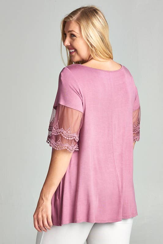 Plus Size Mesh Lace Tunic Top
