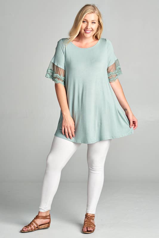 Plus Size Mesh Lace Tunic Top
