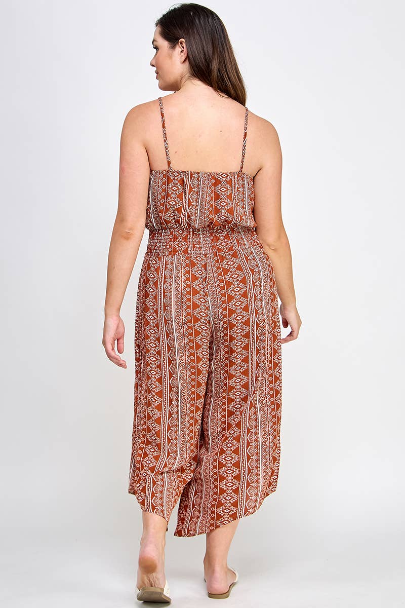 Plus Size Sleeveless Boho Print Jumper