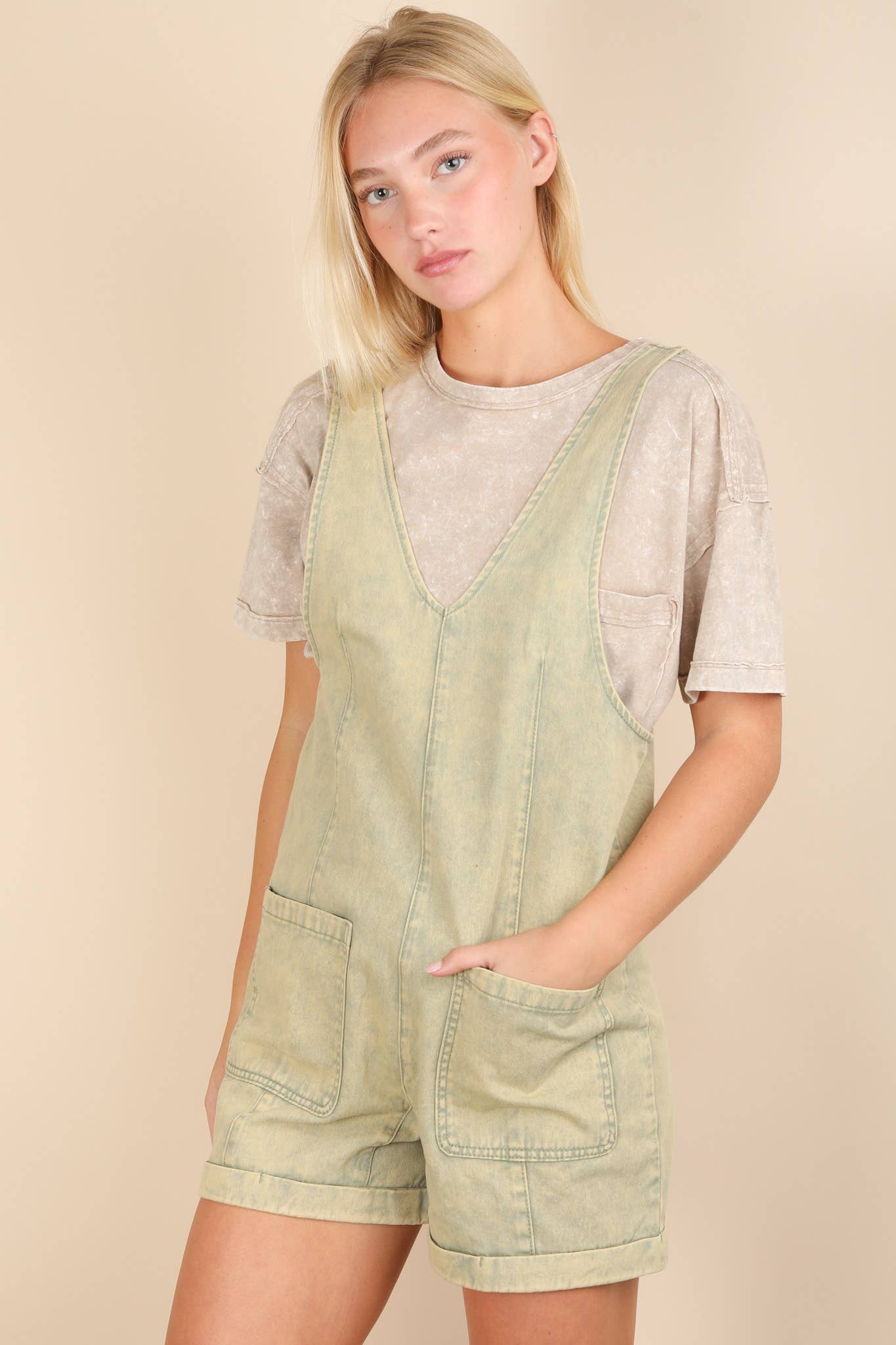 Washed Denim Casual Romper