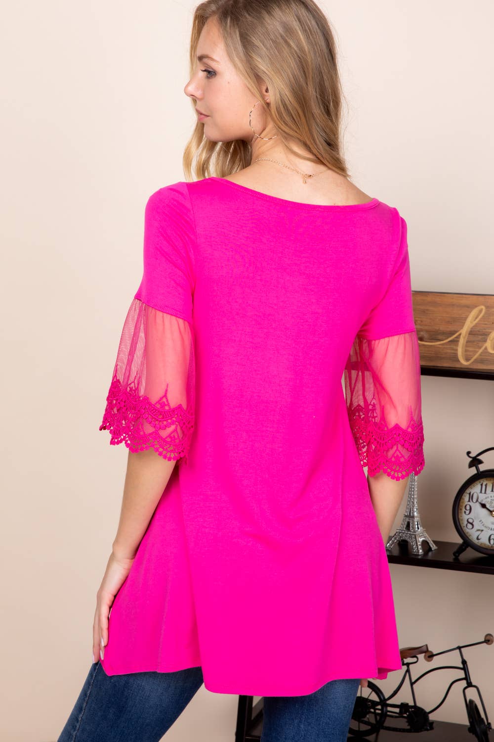 Lace Sleeve Tunic Jersey Top