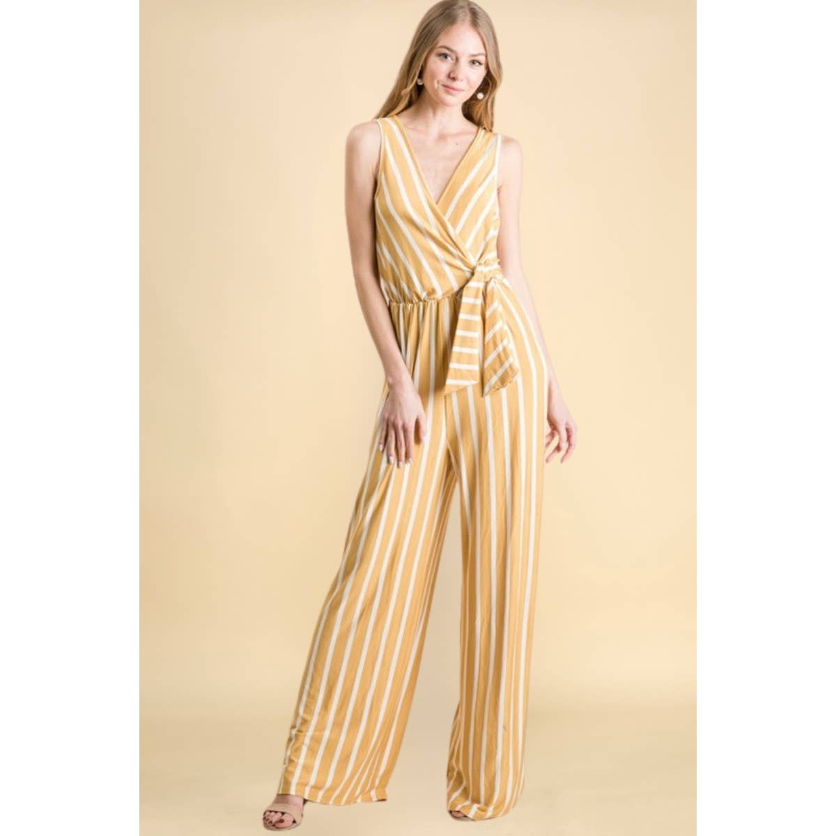 Striped Tie Keyhole Back Jumpsuit