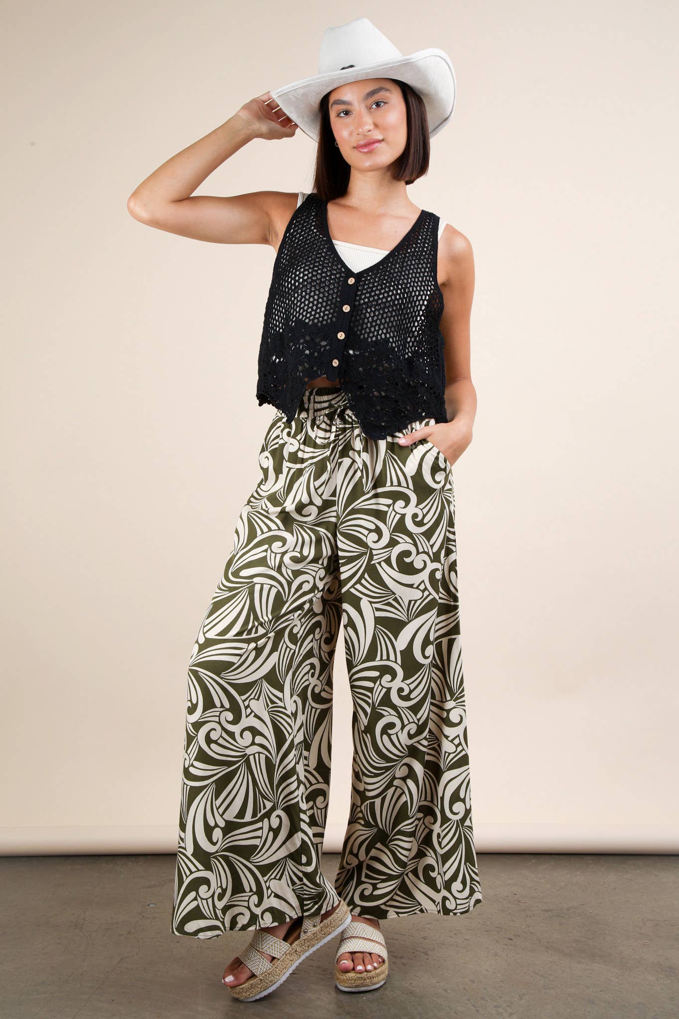 Printed Wide Leg Long Pants