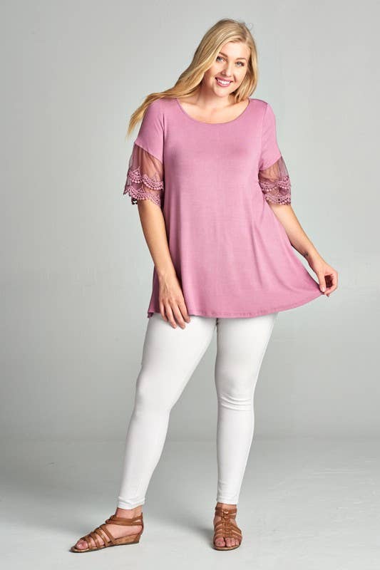 Plus Size Mesh Lace Tunic Top