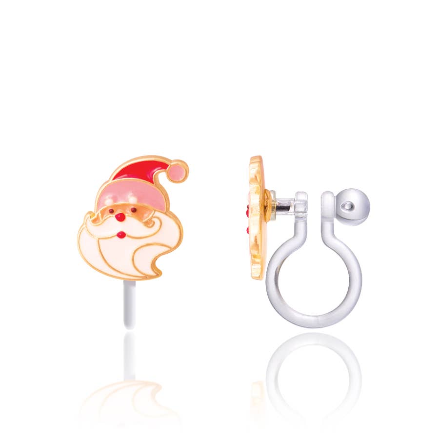 Girl Nation - Holly Jolly Santa Clip On Earrings for Girls