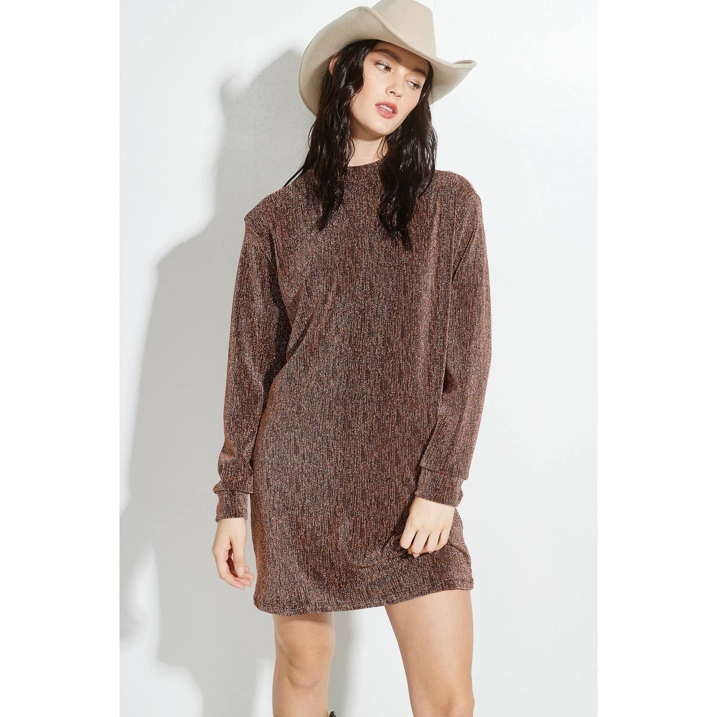 Sparkling Lurex mock neck mini dress