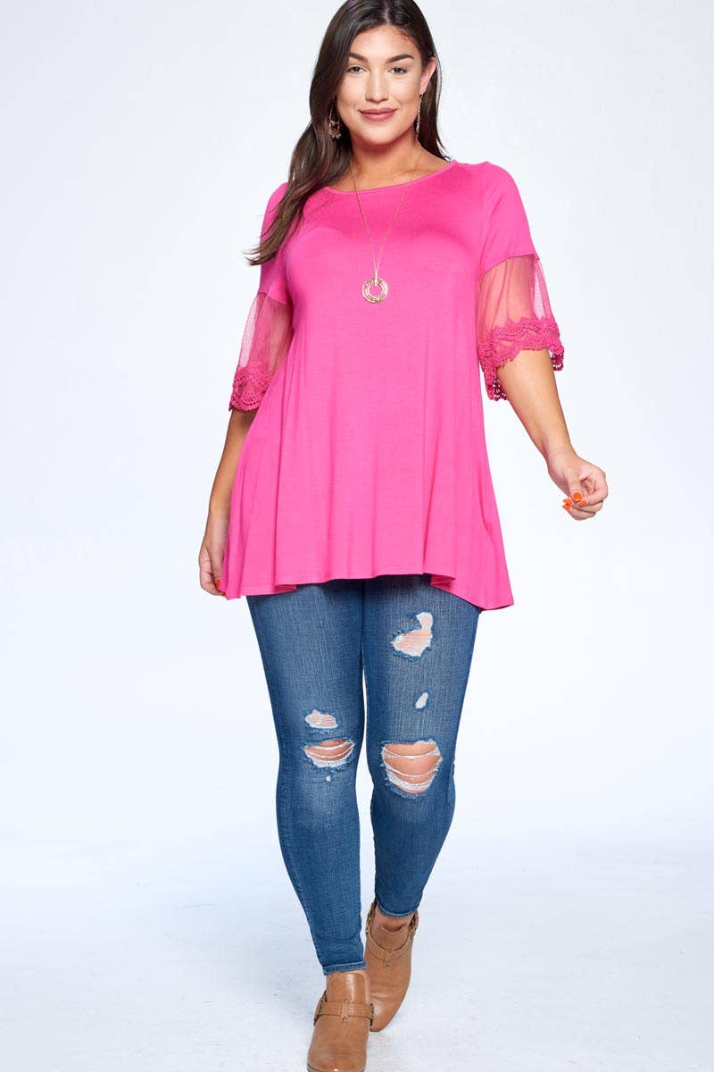 Plus Size Mesh Lace Tunic Top