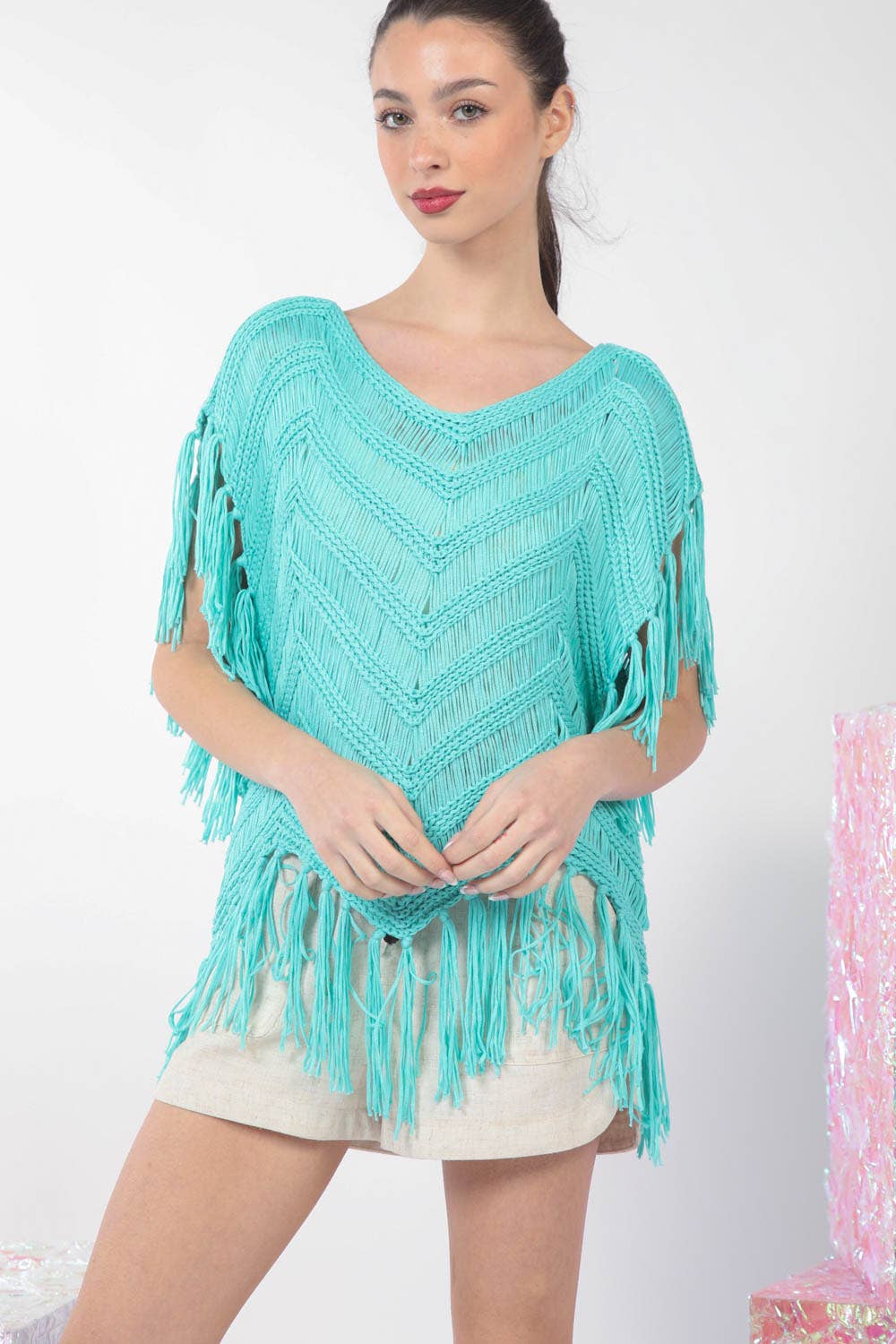 Fringe Detail Oversized Sweater Top
