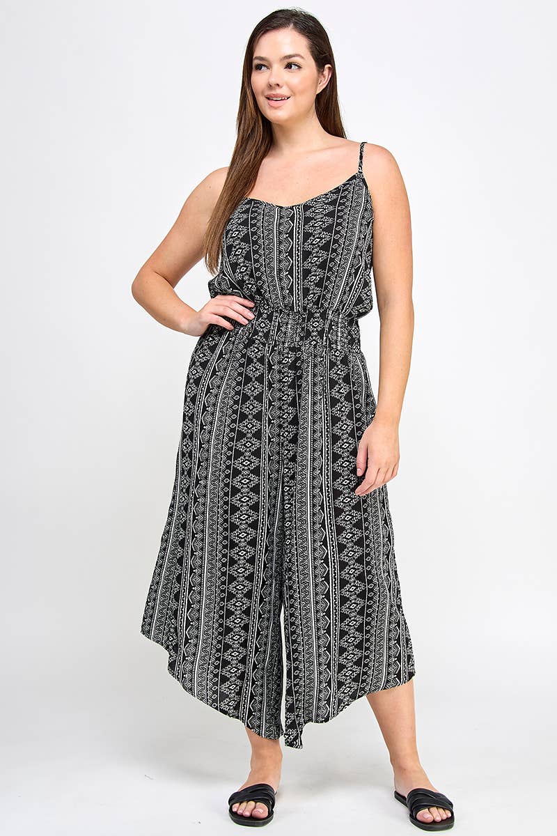 Plus Size Sleeveless Boho Print Jumper