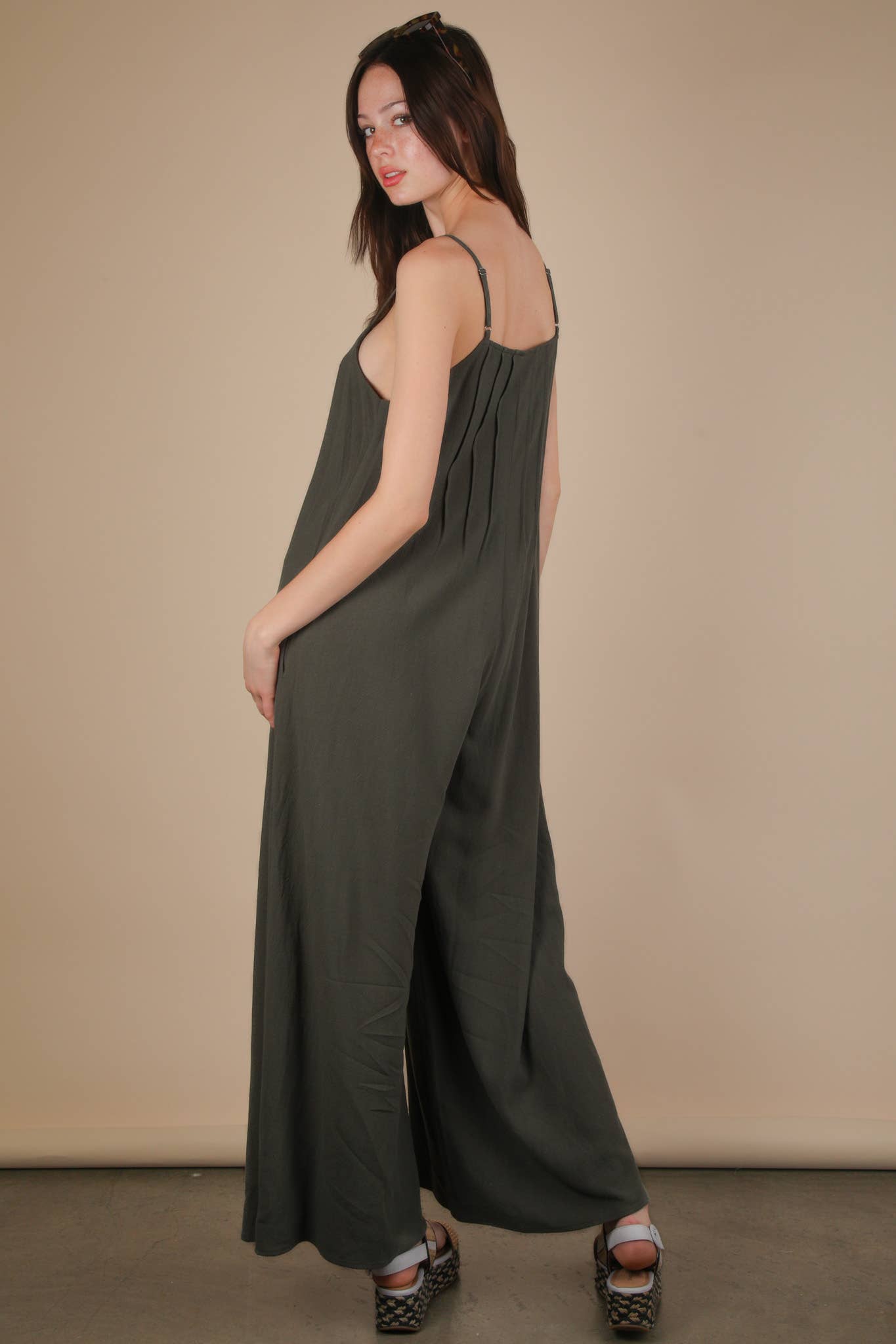 Pleated Solid Woven Sleeveless Jumpsuit