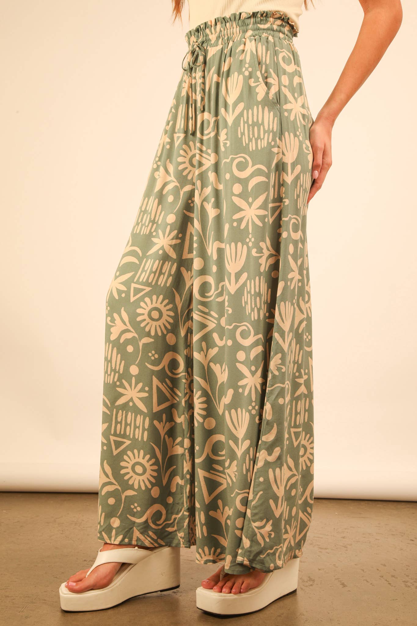 Printed Wide Leg Long Pants