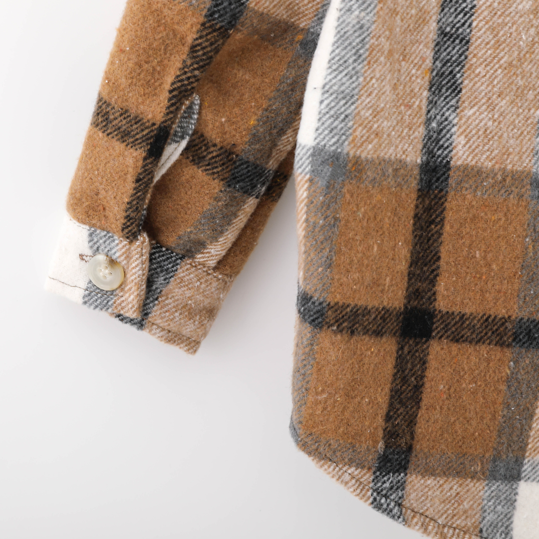 HAHA MAMA Clothing - Hooded Brown & Gray Flannel Jacket Mother and Son- Women's