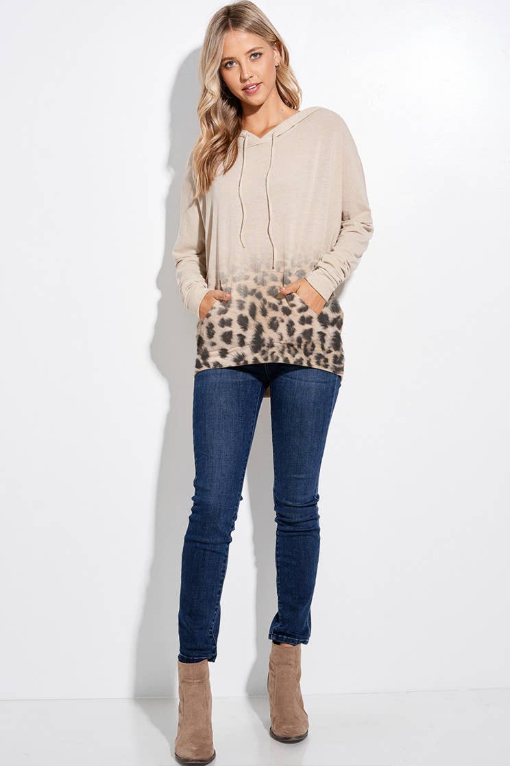 Gradation Leopard hoodie long sleeve top