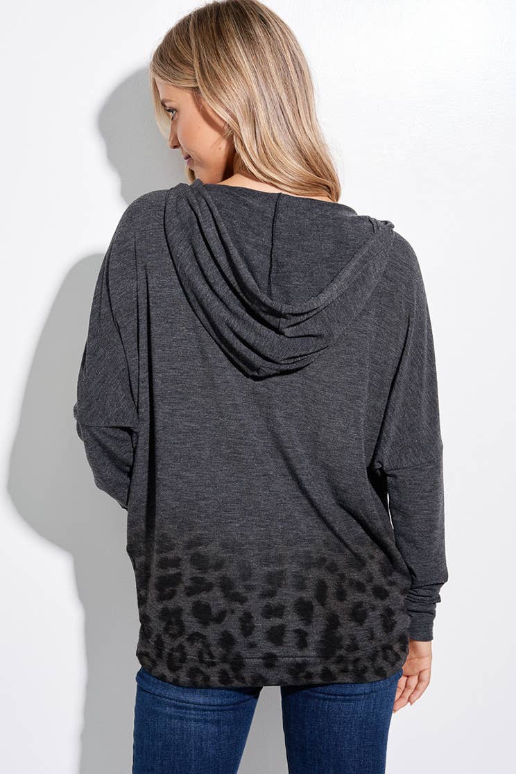 Gradation Leopard hoodie long sleeve top