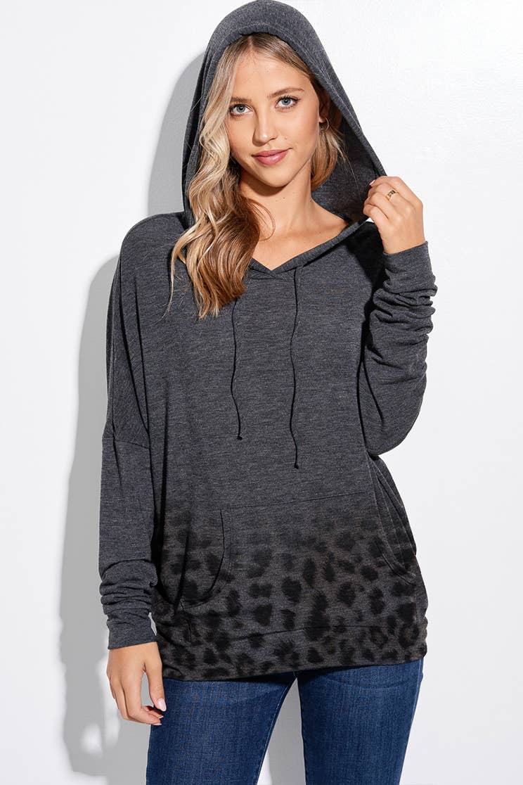 Gradation Leopard hoodie long sleeve top