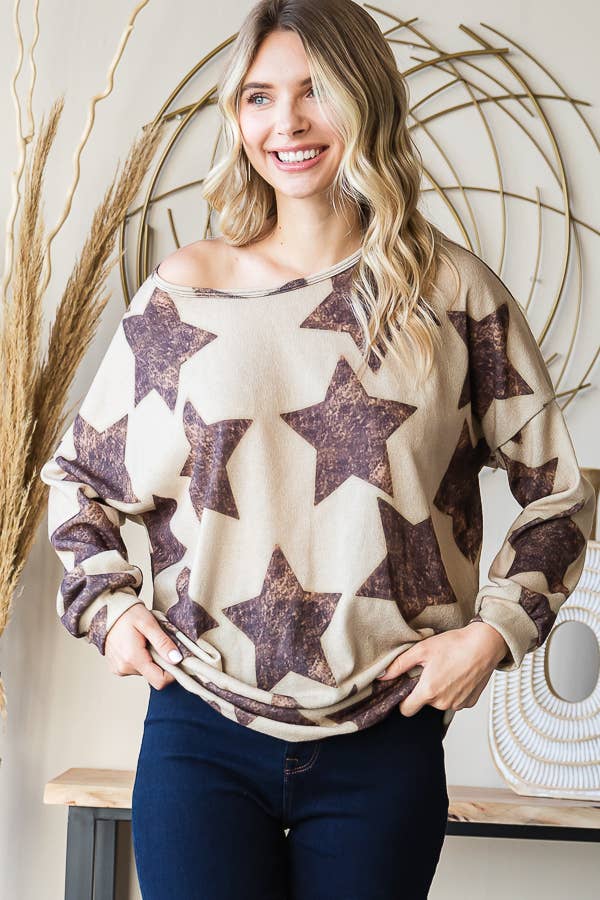 Knit star print sweatshirt