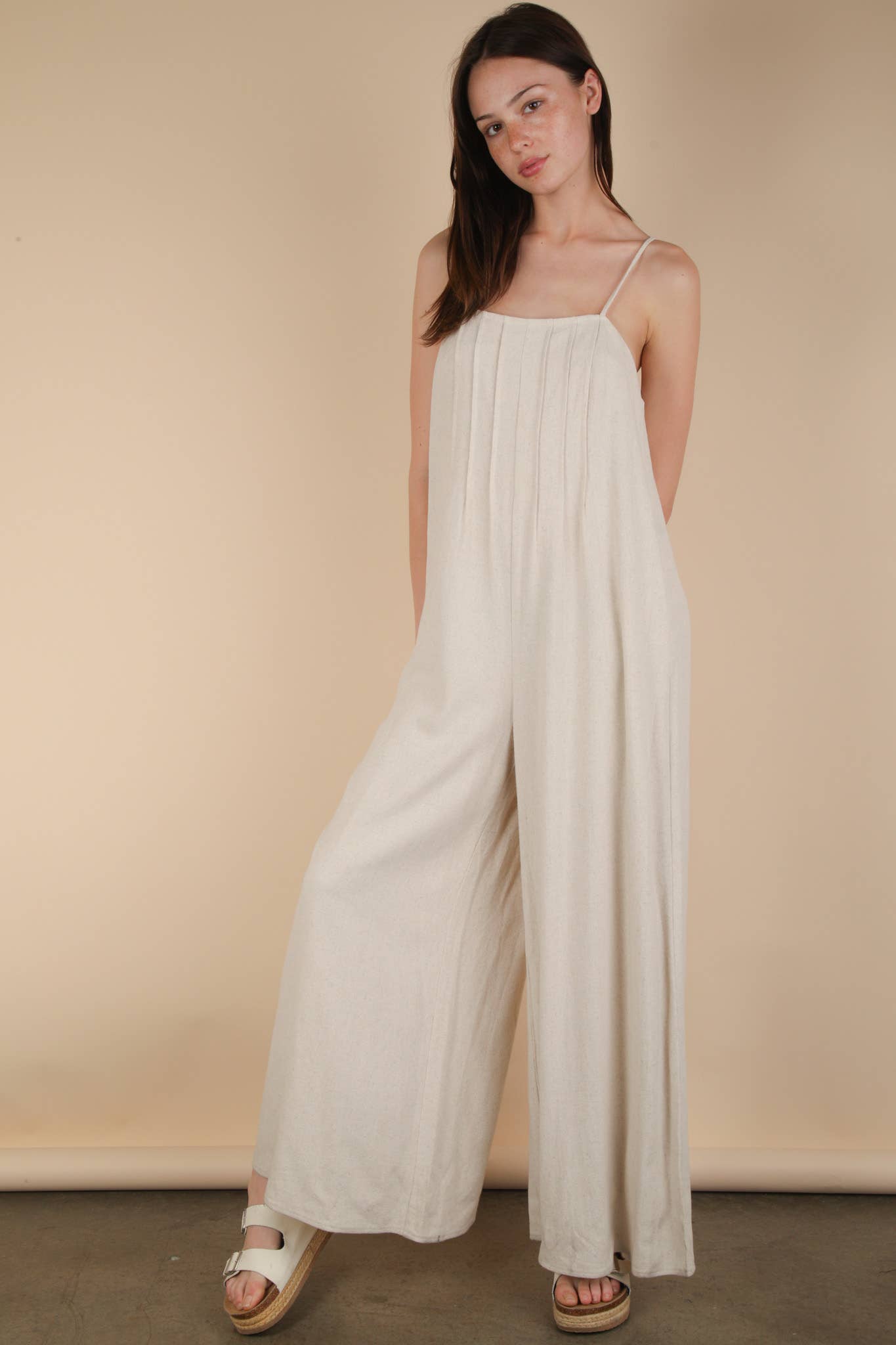 Pleated Solid Woven Sleeveless Jumpsuit
