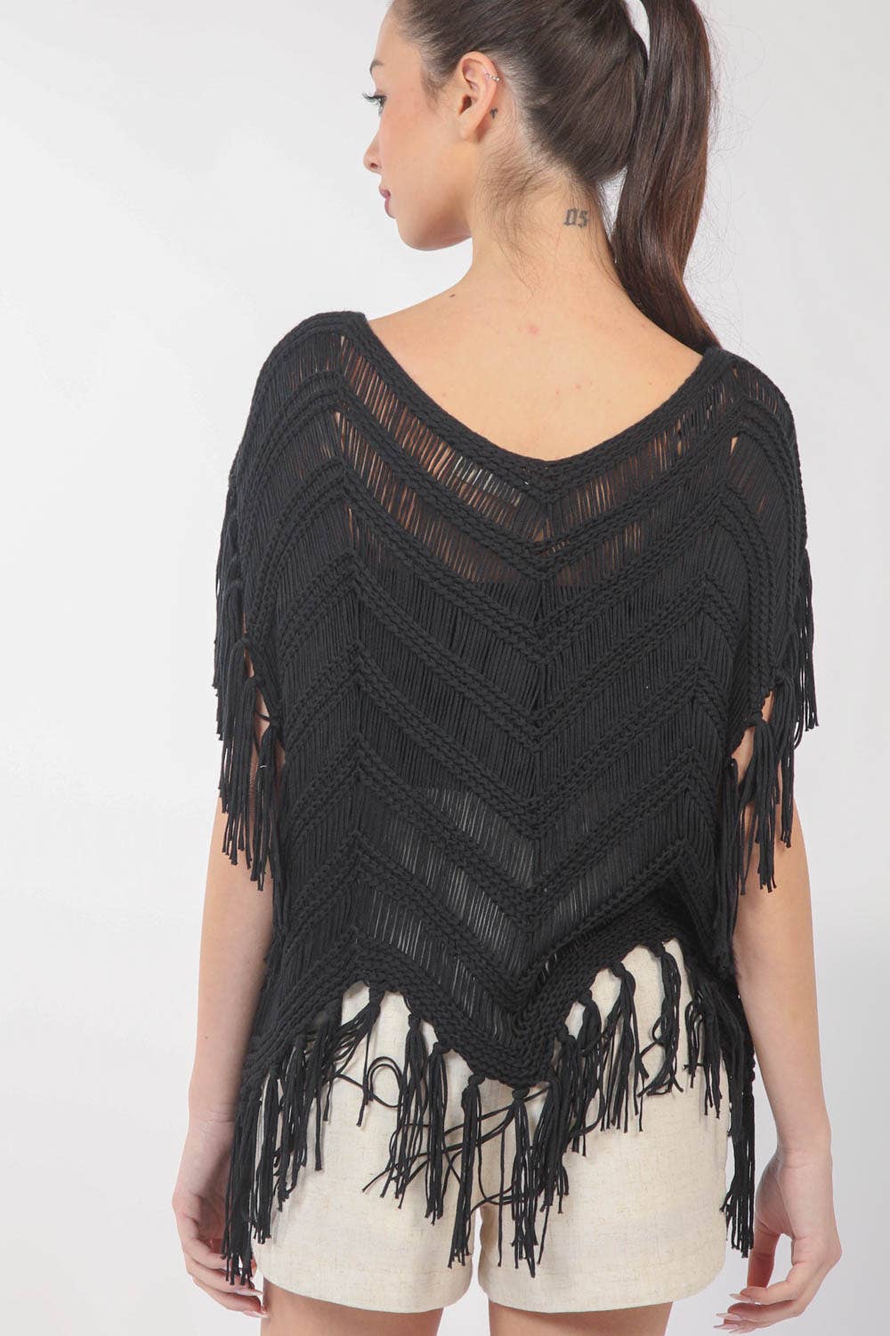 Fringe Detail Oversized Sweater Top