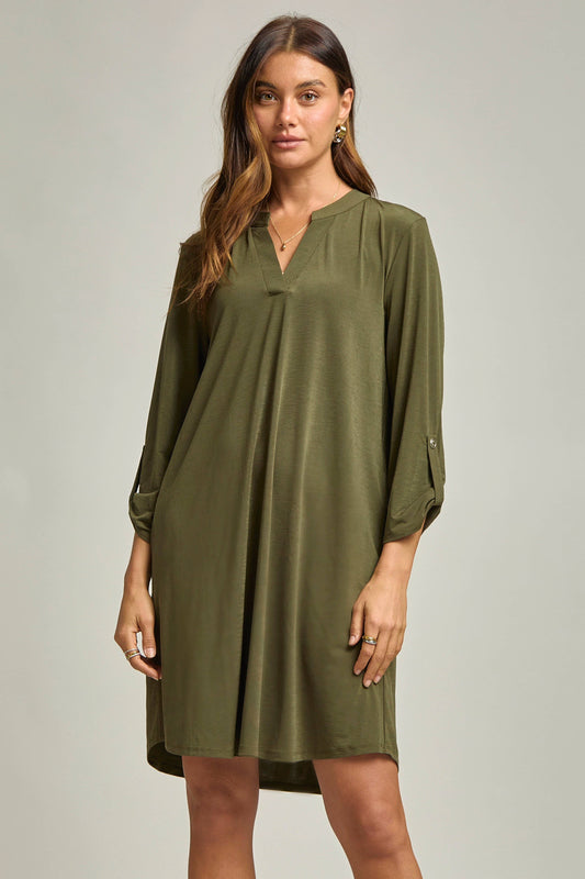 Solid A line 3/4 Sleeve Dress
