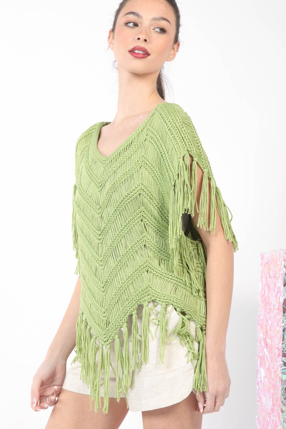 Fringe Detail Oversized Sweater Top